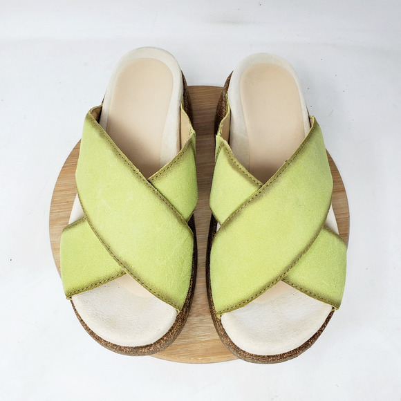 Dansko Bridget Platform Sandal Women 37 Chartreuse Leather Chunky Sole Boho Shoe - Picture 4 of 14